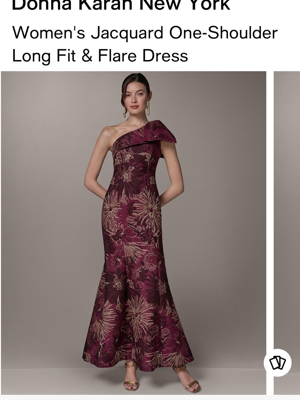Donna Karan One-Shoulder Jacquard Evening Dress in Burgundy